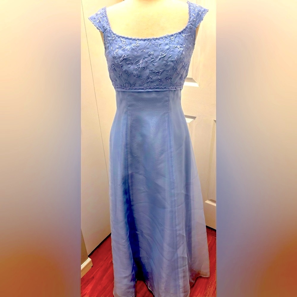 Mori Lee Elegant Light Blue Lace Maxi Dress